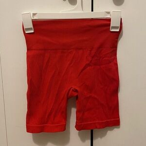 Red Ribbed Pull&Bear Biker Shorts